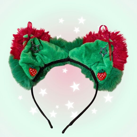 {Handmade} Strawberry Stars Furry Ears Headband - Picture 1 of 4